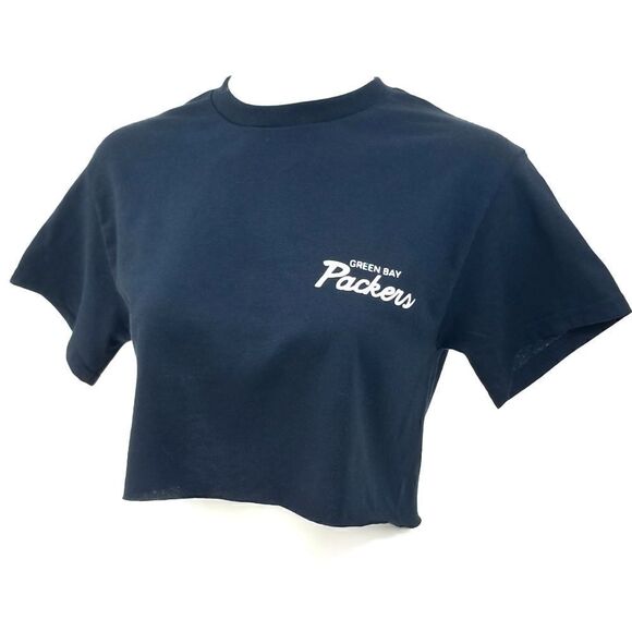 Green Bay Packers Double Script Retro Logo NFL "Cropped" Crop Top Football Tee - Picture 3 of 6